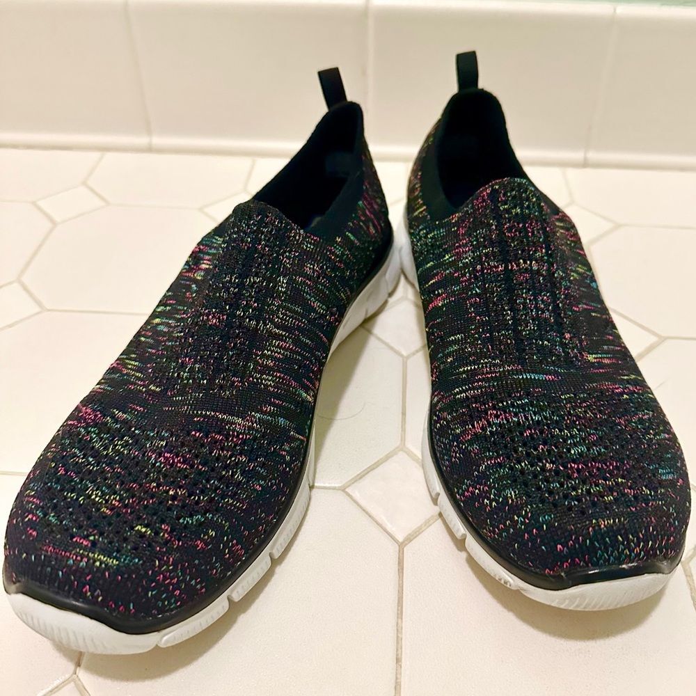 Black Rainbow Skechers Knit Slip-On Sneakers